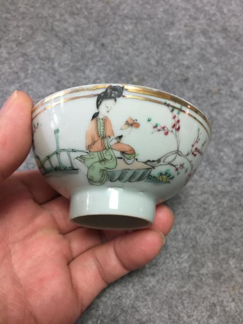 古玩陶瓷民國粉彩桃花美女圖碗拍賣,當前價格800元