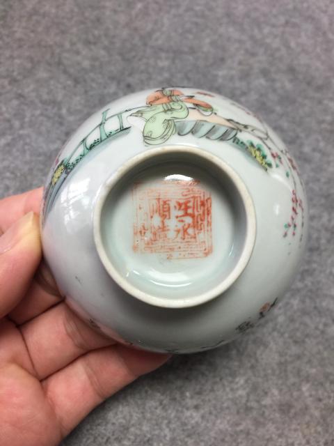 古玩陶瓷民國粉彩桃花美女圖碗拍賣,當前價格800元