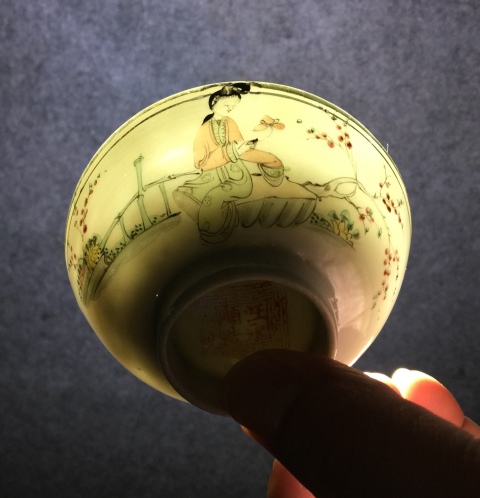 古玩陶瓷民國粉彩桃花美女圖碗拍賣,當前價格800元