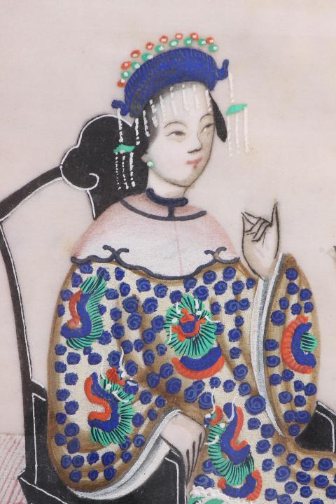 古玩陶瓷【6972】清晚期 手繪滿族貴族婦女通草畫一幅拍賣,當前價格4500元