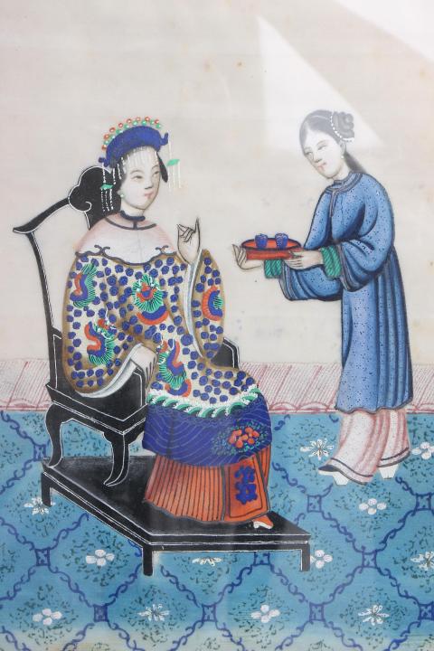 古玩陶瓷【6972】清晚期 手繪滿族貴族婦女通草畫一幅拍賣,當前價格4500元