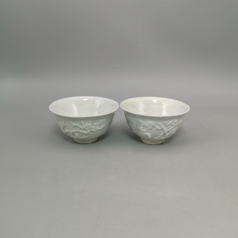 古玩陶瓷民國解放初?印花杯（一對）拍賣，當前價格900元