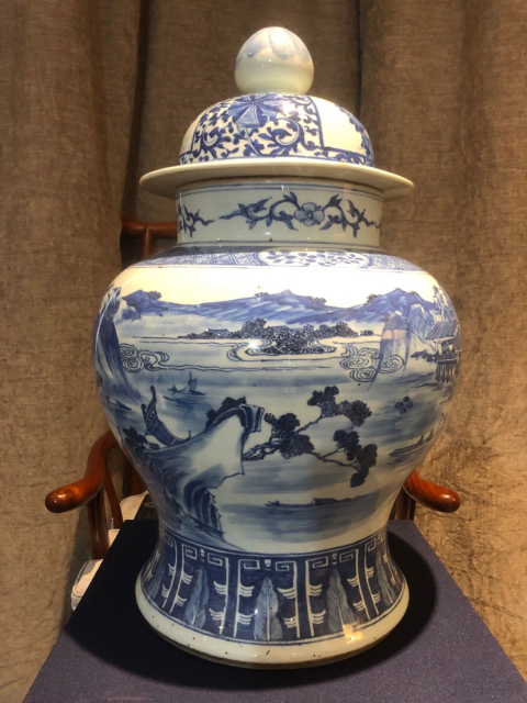 古玩陶瓷（已實物鑒真）清中晚-清明上河圖-通景青花將軍罐拍賣，當前價格0元