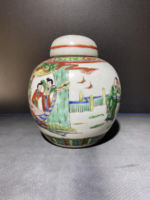 古玩陶瓷清光緒五彩西廂記蓋罐拍賣，當前價格800元