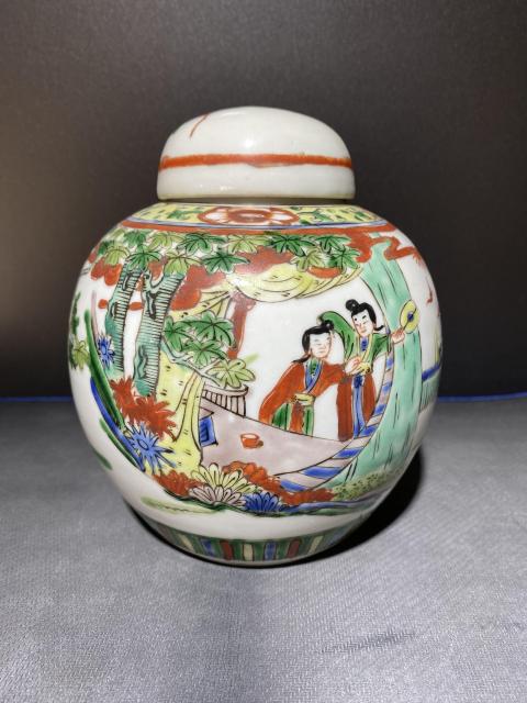 古玩陶瓷清光緒五彩西廂記蓋罐拍賣，當前價格800元
