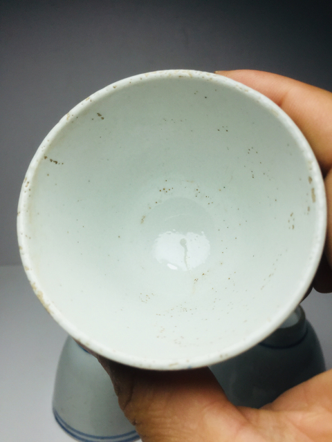 古玩陶瓷青花線條紋杯4個拍賣,當前價格399元