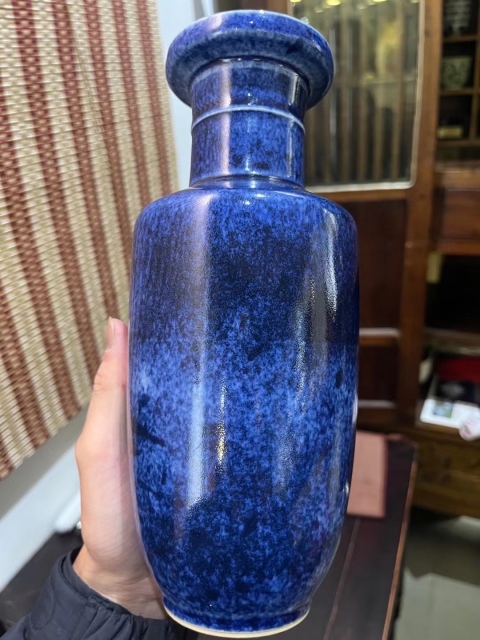 古玩陶瓷撒藍釉棒槌瓶拍賣，當前價格3980元