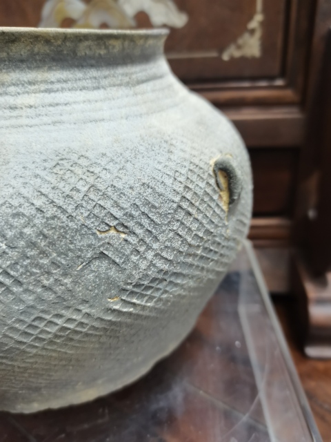 古玩陶瓷戰漢灰陶印紋雙系罐拍賣，當前價格3888元