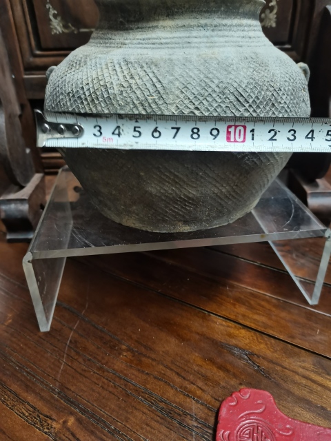 古玩陶瓷戰漢灰陶印紋雙系罐拍賣，當前價格3888元