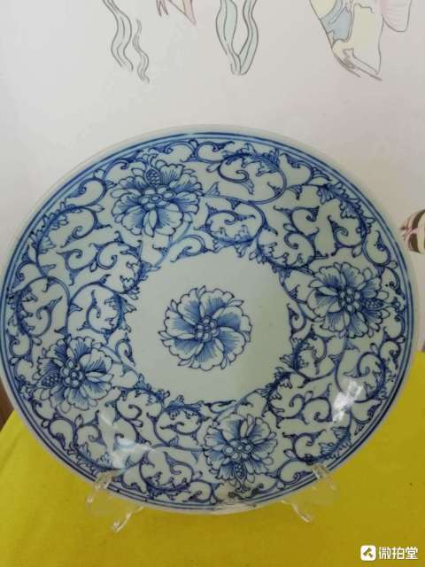 古玩陶瓷清乾隆本朝款細路青花賞盤拍賣,當前價格998元