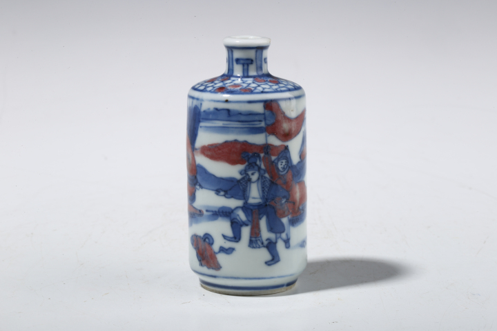 中国骨董　清中期　青花釉裏紅　人物　鼻煙壺　翡翠蓋　骨杓 域鉴古玩】青花釉里红人物故事纹鼻烟壶拍卖价格/图片/值多少钱