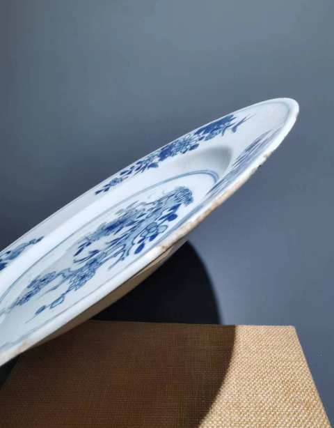 古玩陶瓷清乾隆花卉紋青花盤(pán)拍賣(mài)，當(dāng)前價(jià)格588元