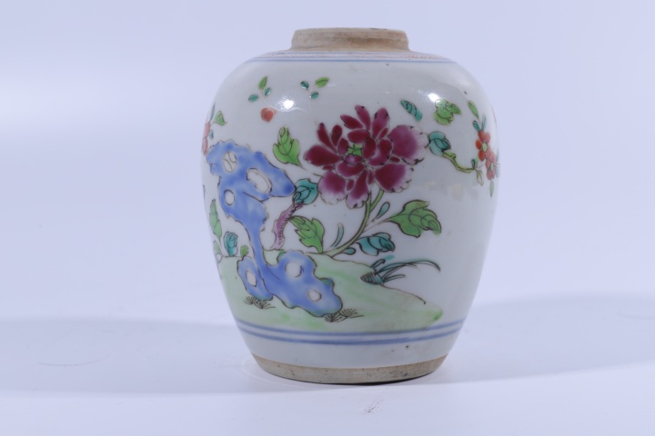 古玩陶瓷粉彩洞石花卉紋罐拍賣，當前價格5000元
