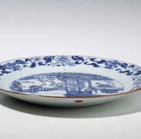 古玩陶瓷清康熙西廂記鶯鶯聽琴圖青花折沿盤拍賣，當前價格4888元