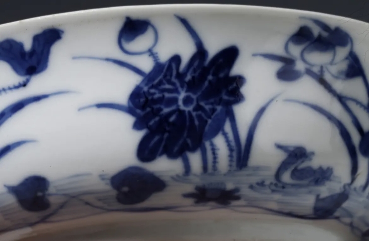 古玩陶瓷清晚蓮池游禽滿池嬌青花蓋碗拍賣，當前價格6888元