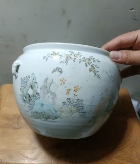 古玩陶瓷清末民初王子卿淺絳彩人物粥罐拍賣,當前價格750元