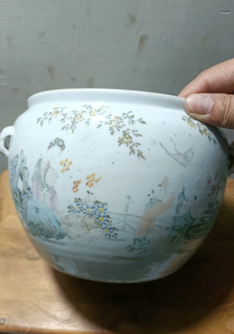 古玩陶瓷清末民初王子卿淺絳彩人物粥罐拍賣,當前價格750元