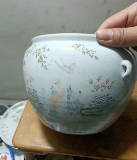 古玩陶瓷清末民初王子卿淺絳彩人物粥罐拍賣,當前價格750元