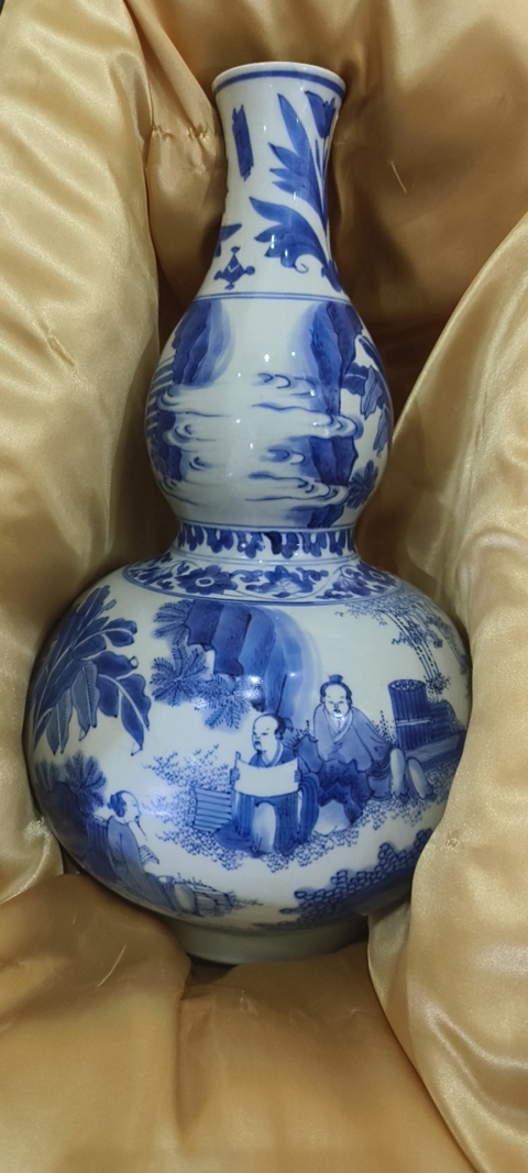 古玩陶瓷初看明崇禎青花人物故事圖葫蘆瓶拍賣(mài),當(dāng)前價(jià)格220000元