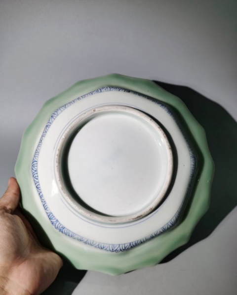 古玩陶瓷清末豆青釉青花盤拍賣，當前價格1150元