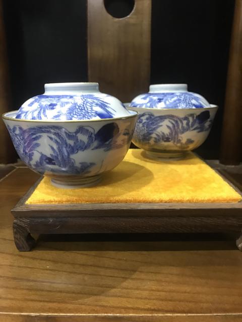 古玩陶瓷(新年放漏中)晚清-山水風景-青花蓋碗一對拍賣,當前價格774元