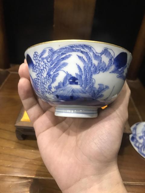 古玩陶瓷(新年放漏中)晚清-山水風景-青花蓋碗一對拍賣,當前價格774元