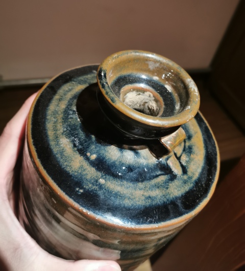 古玩陶瓷清初?窯變釉雙系瓶拍賣，當前價格999元