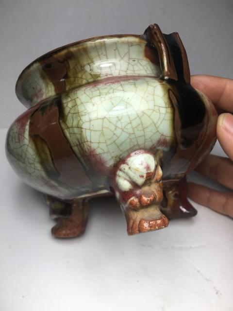 古玩陶瓷窯變釉三陽開泰三獸足香爐拍賣，當前價格8888元