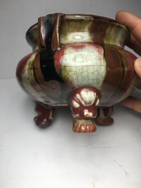 古玩陶瓷窯變釉三陽開泰三獸足香爐拍賣，當前價格8888元