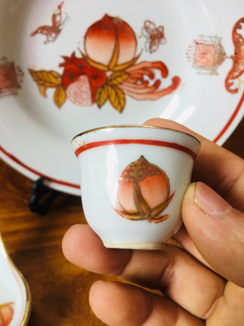 古玩陶瓷礬紅彩描金福壽三多紋勺杯盤拍賣，當前價格0元