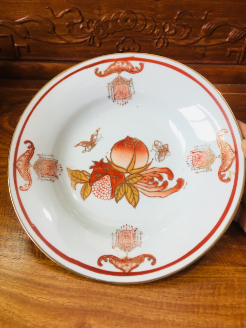 古玩陶瓷礬紅彩描金福壽三多紋勺杯盤拍賣，當前價格0元