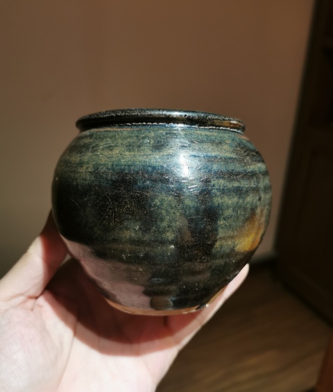 古玩陶瓷元末明初?黑釉窯變茶入拍賣，當(dāng)前價格1500元