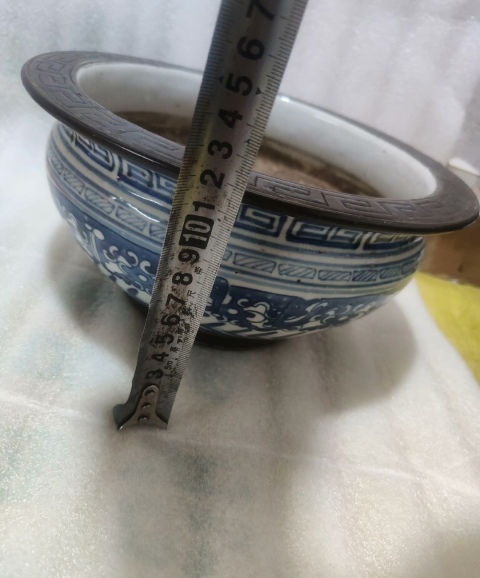 古玩陶瓷清中期，青花夔龍紋，大香爐拍賣，當前價格4444元