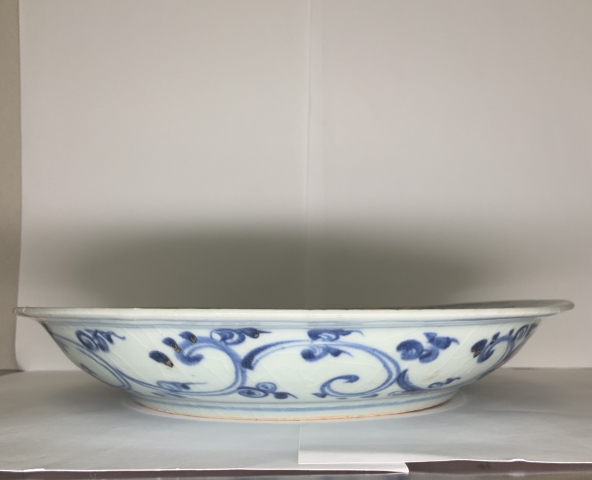 古玩陶瓷明中早期青花鸞鳳和鳴紋折沿盤拍賣，當前價格8765元