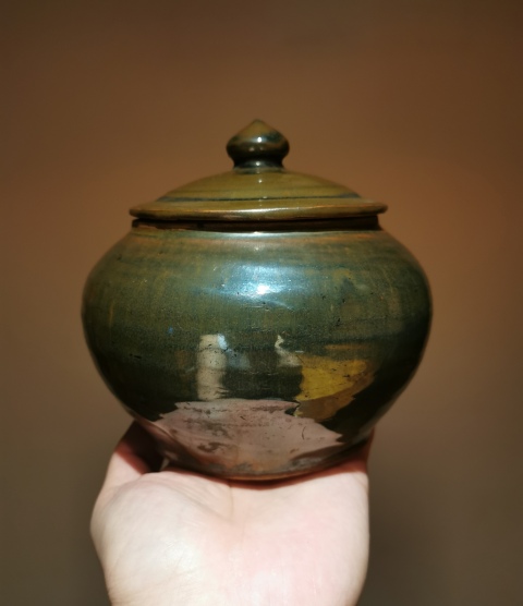 古玩陶瓷明末清初?黑褐釉蓋罐拍賣,當前價格1450元