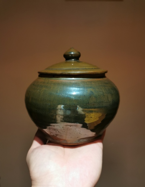 古玩陶瓷明末清初?黑褐釉蓋罐拍賣,當前價格1450元