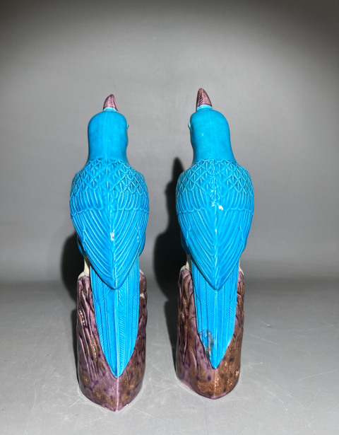 古玩陶瓷素三彩鸚鵡鳥藍(lán)釉擺件一對(duì)拍賣,當(dāng)前價(jià)格1999元
