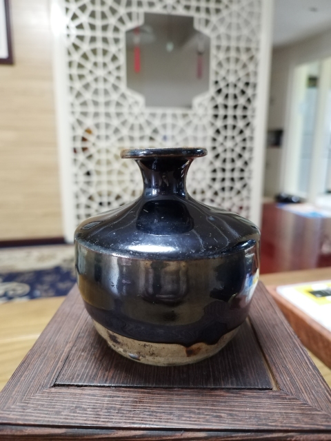 古玩陶瓷磁州窯窯變黑釉撇口瓶拍賣,當前價格1680元