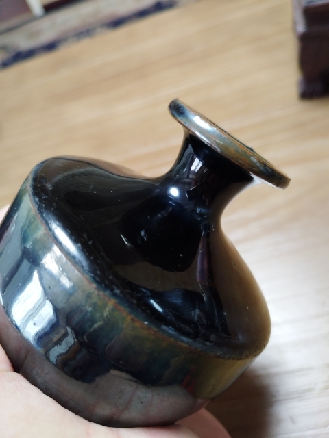 古玩陶瓷磁州窯窯變黑釉撇口瓶拍賣,當前價格1680元