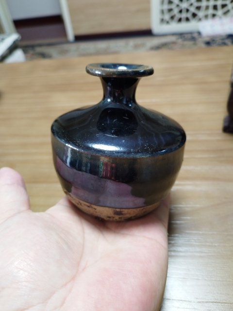 古玩陶瓷磁州窯窯變黑釉撇口瓶拍賣,當前價格1680元