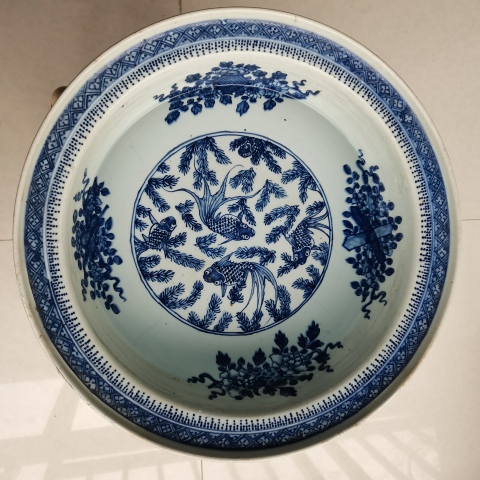 古玩陶瓷青花魚藻紋折沿盆拍賣,當(dāng)前價格12000元