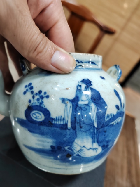 古玩陶瓷清中期青花人物指日高升紋提梁壺拍賣，當(dāng)前價格2800元
