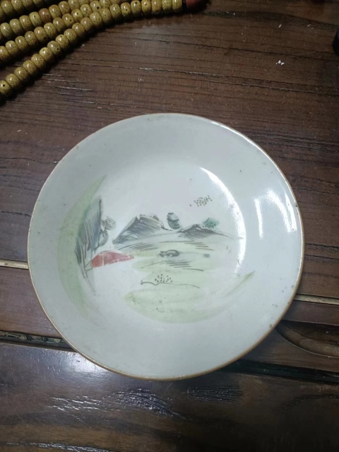 古玩陶瓷嘉慶本朝款粉彩山水紋什錦盤拍賣,當前價格2200元