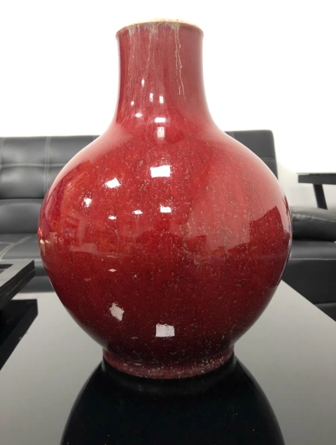 古玩陶瓷清晚期?鈞紅釉天球瓶拍賣，當(dāng)前價格9600元