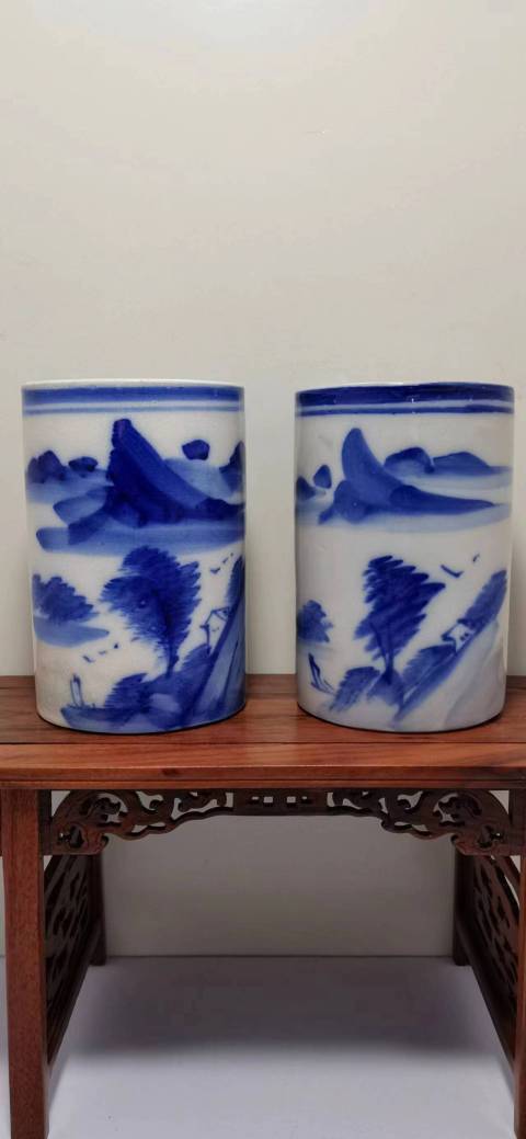 古玩陶瓷青花山水紋筆筒拍賣,當前價格1900元