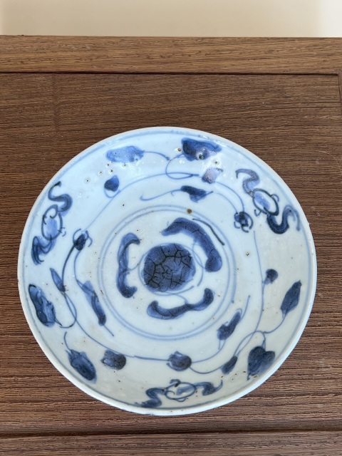 古玩陶瓷明代晚期·青花花卉紋盤一對拍賣,當前價格1080元