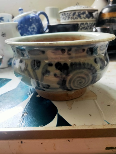 古玩陶瓷【平臺實物保真】明末清初青花香爐拍賣,當前價格1288元