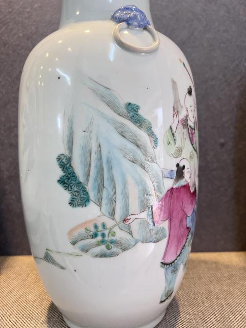古玩陶瓷【精品·細路】粉彩五子奪魁雙獅耳瓶拍賣，當前價格3900元