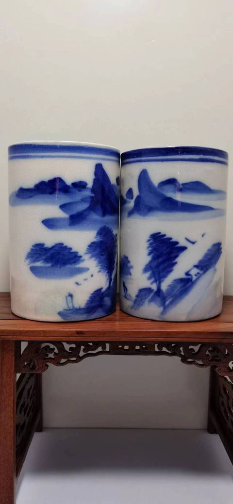 古玩陶瓷青花山水紋筆筒拍賣,當前價格1900元
