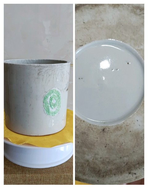 古玩陶瓷晚清民國青綠山水粉彩壺改大筆筒拍賣,當前價格298元